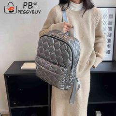 Women Shoulder Backpack Quilted School Back Pack Rhombus Pattern