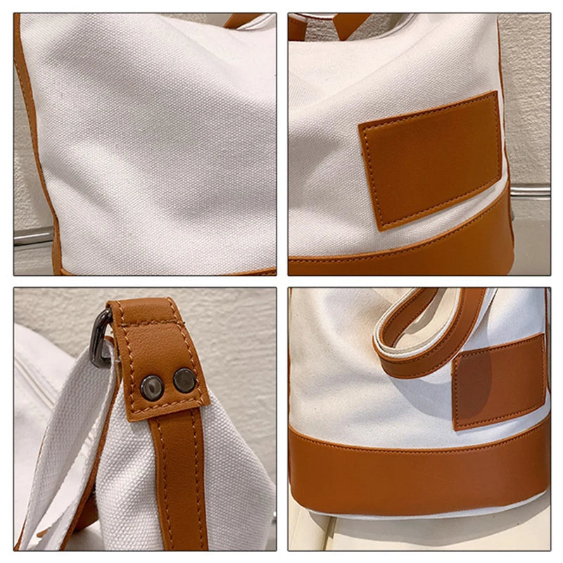 Patchwork Tote Shoulder Bag Lightweight Canvas Shopping Handbag