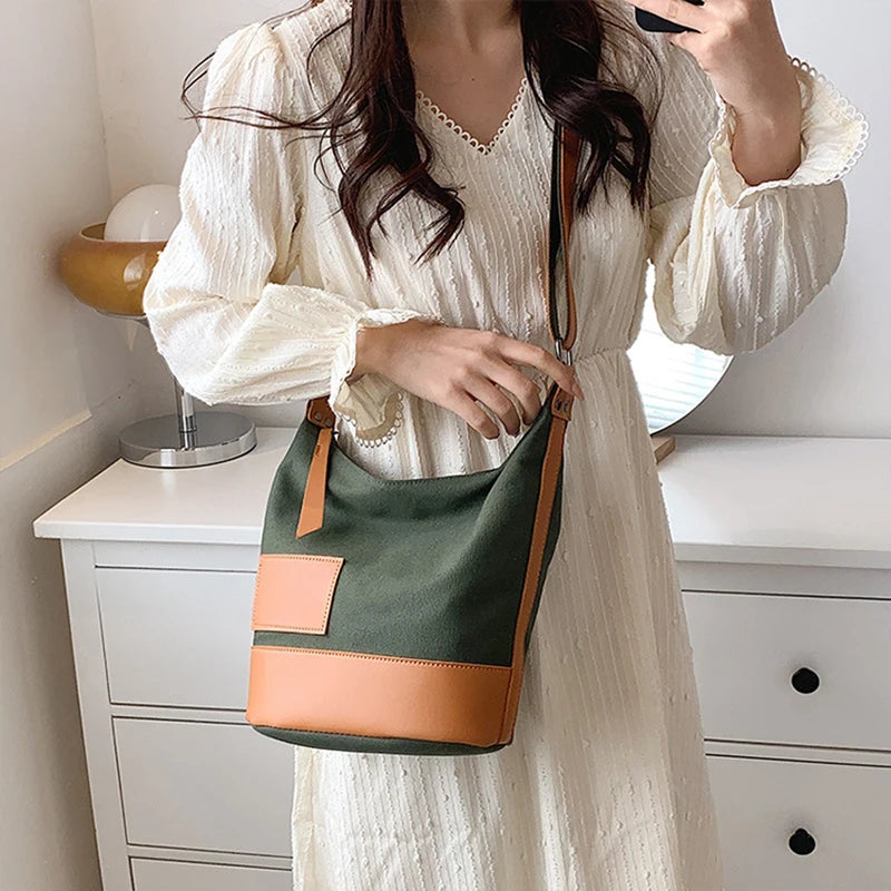 Patchwork Tote Shoulder Bag Lightweight Canvas Shopping Handbag