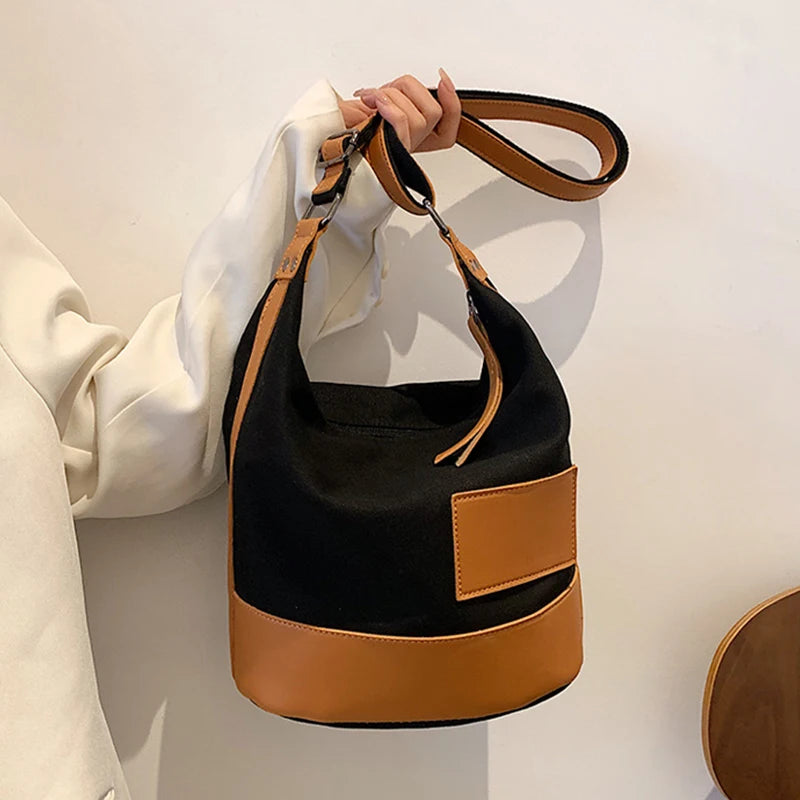 Patchwork Tote Shoulder Bag Lightweight Canvas Shopping Handbag