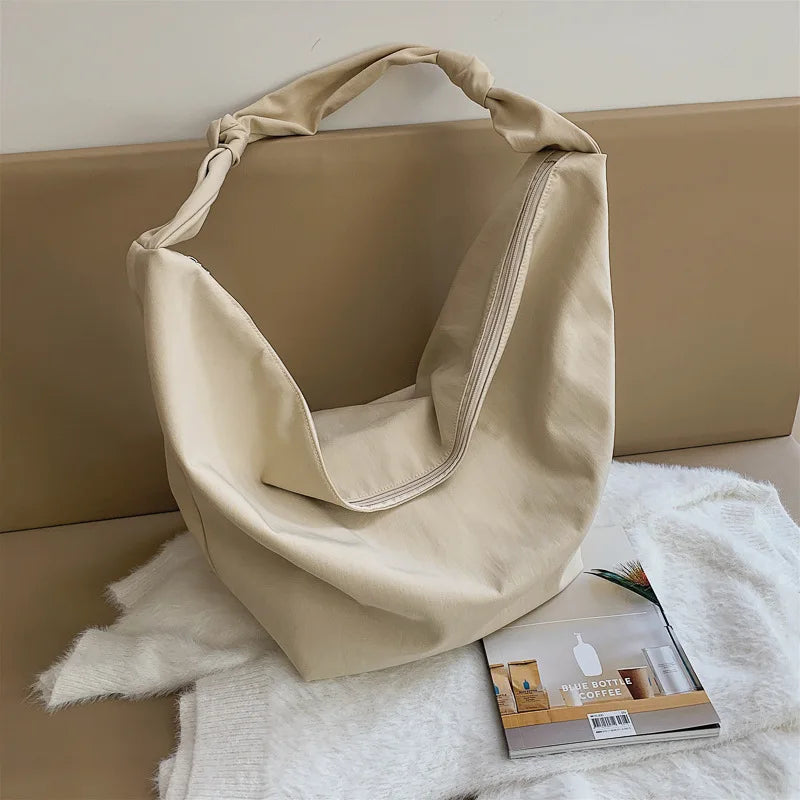 Casual Canvas Shoulder Bag with Tied Knot Strap for Women