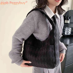 Casual Rhombus Underarm Bag Solid Soft Cloth Large Capacity