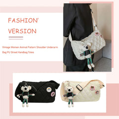 Women Shoulder Bag Cotton Padded Messenger Bag with Bear Pendant