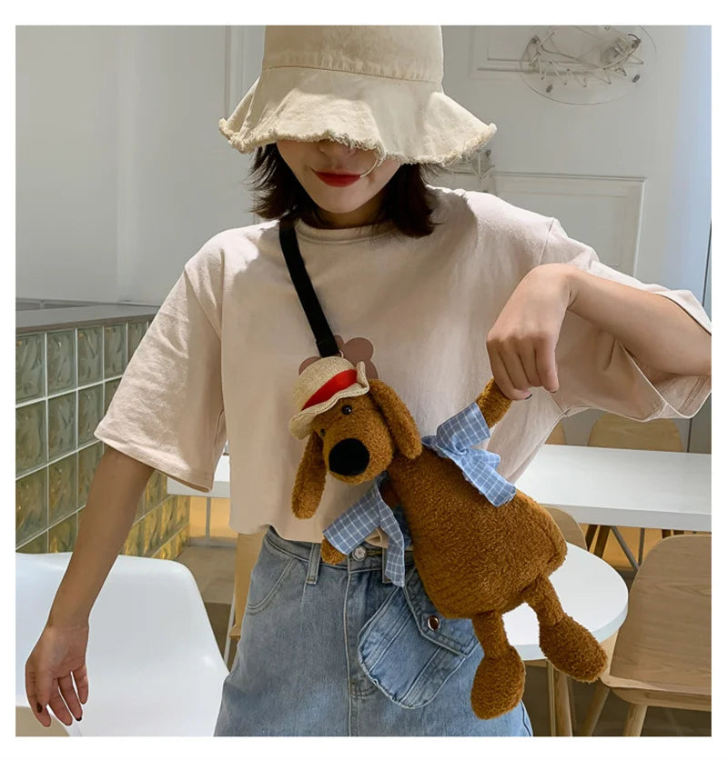 Animal Plush Shoulder Bag Soft Purse Duck Dog Messenger Bag