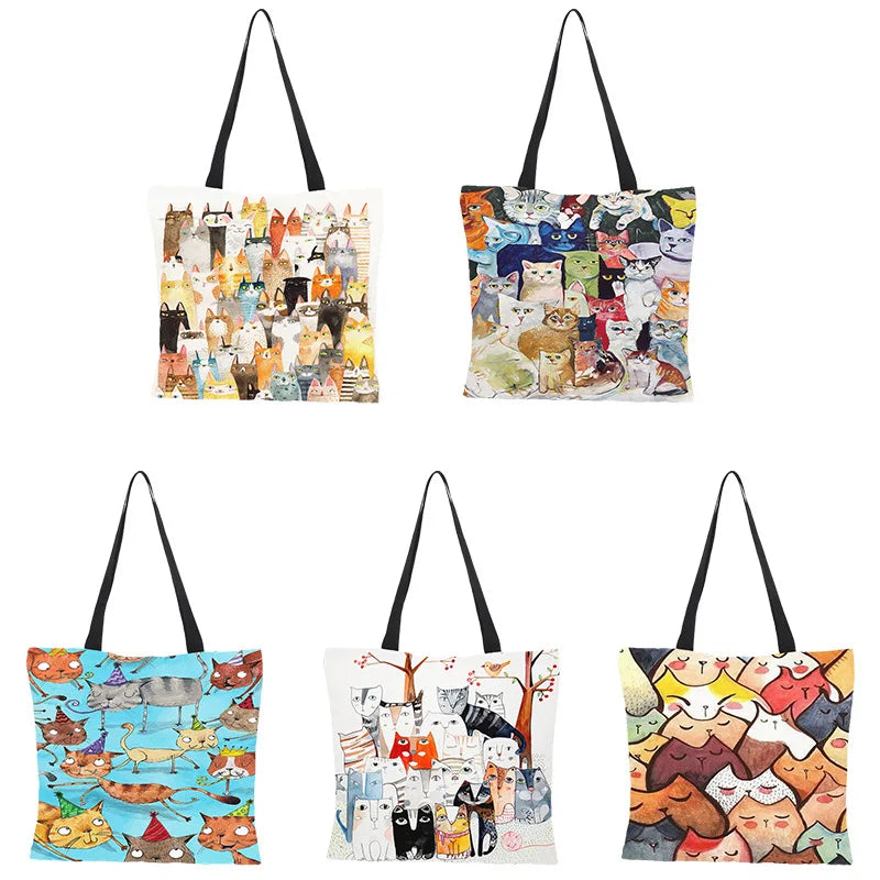 Digital Cartoon Cat Shoulder Bag with Strong Lifting Ring