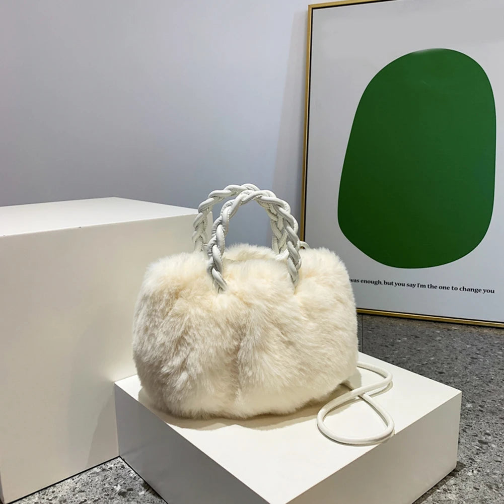 Fluffy Shoulder Handbags Solid Color Crossbody Bag