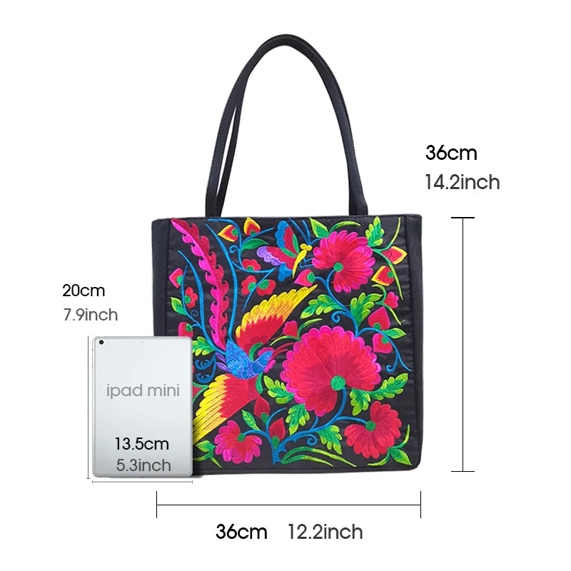 Embroidery Canvas Shoulder Bag Chinese Ethnic Style Tote