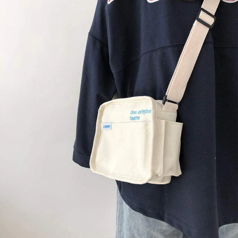 Canvas Messenger Bag Girl Student Bag Large Capacity Square Shoulder Bag