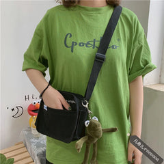 Canvas Messenger Bag Girl Student Bag Large Capacity Square Shoulder Bag