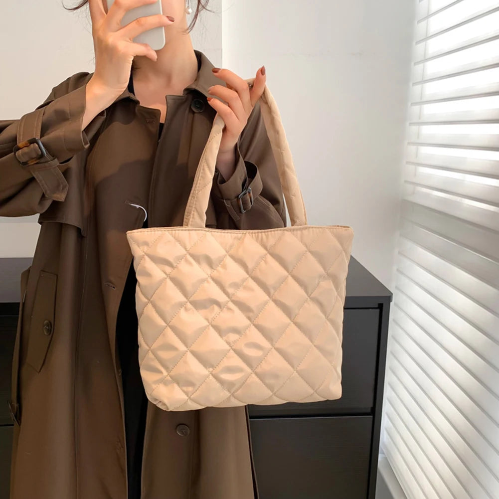 Quilted Shoulder Bag Winter Handbag Tote Large Capacity Shopping Purse