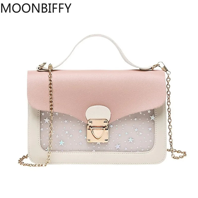 Women Shoulder Bag Mini Small Square Pack Star Sequin Messenger Crossbody Bag
