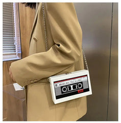 Funny Cartoon Tape Recorder Shoulder Bag PU Leather Crossbody Clutch