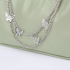 Women PU Leather Shoulder Bag Solid Butterfly Chain Zipper Closure Casual Tote