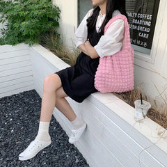 Women Shoulder Bag Pleated Handbags Large Capacity Top-handle Bag