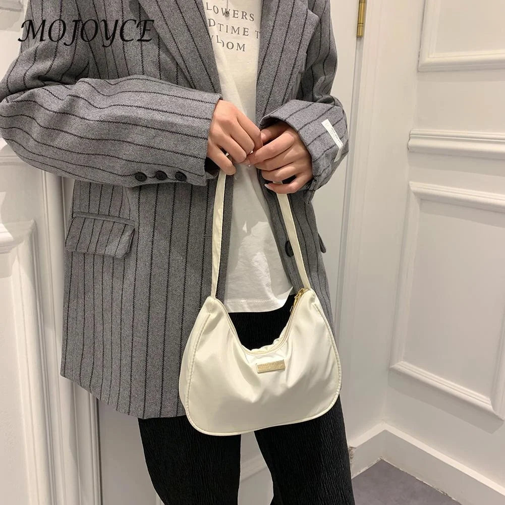 Retro Solid Shoulder Bag Zipper Messenger All-Match Phone Crescent Bags