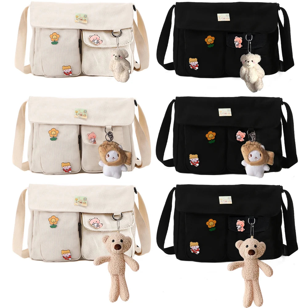 Japanese Harajuku Crossbody Bag for Women with Badges School Handbag