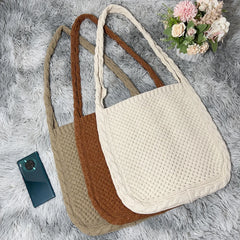 Women Shoulder Bag Knitted Handbag Boho Style Shopping Woven Handbag