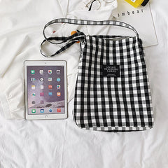 Canvas Plaid Women Shoulder Tote Bag Eco Shopping Handbag