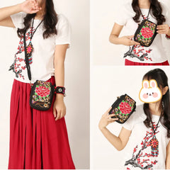 Women Shoulder Bag Vintage Floral Embroidered Crossbody Zip Bag