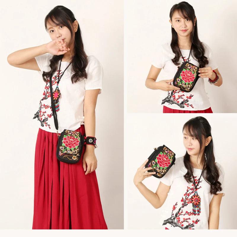 Vintage Embroidered Floral Crossbody Shoulder Bag