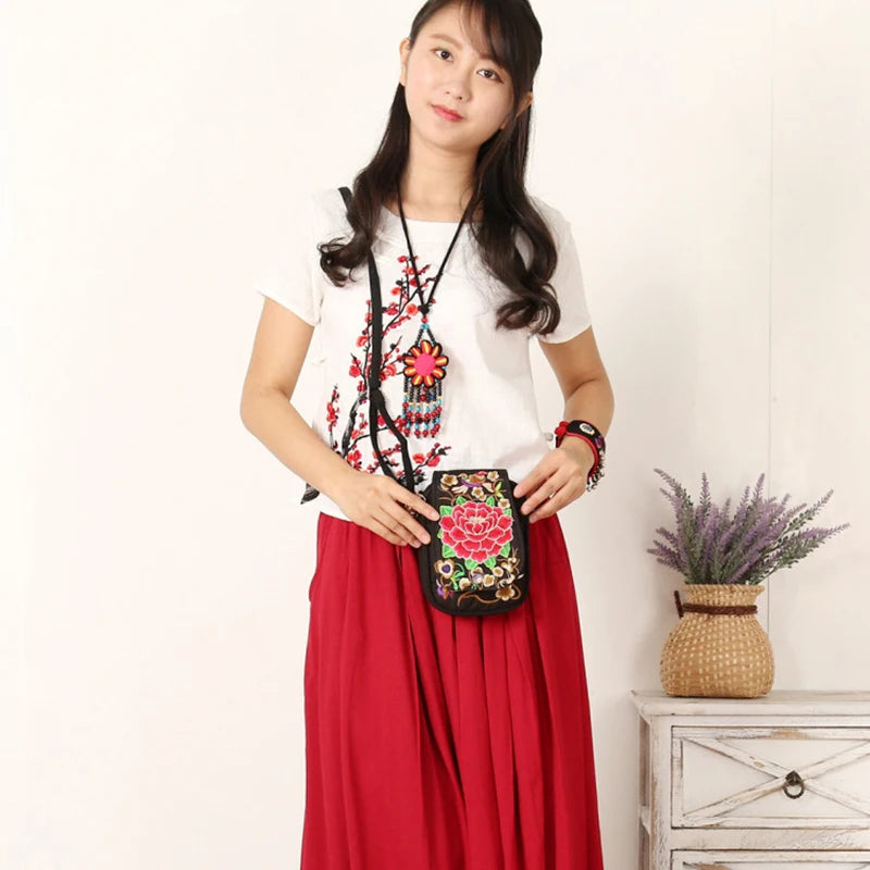 Vintage Embroidered Floral Crossbody Shoulder Bag