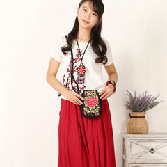 Vintage Embroidered Floral Crossbody Shoulder Bag