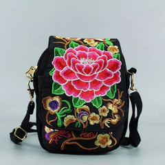 Vintage Embroidered Crossbody Zip Bag, Women Shoulder Bag