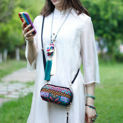 Vintage Geometric Embroidered Shoulder Bag Travel Pouch