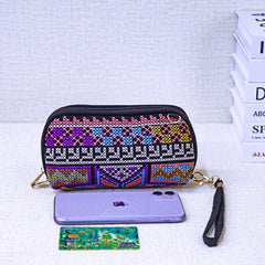 Vintage Geometric Embroidered Shoulder Bag Travel Pouch