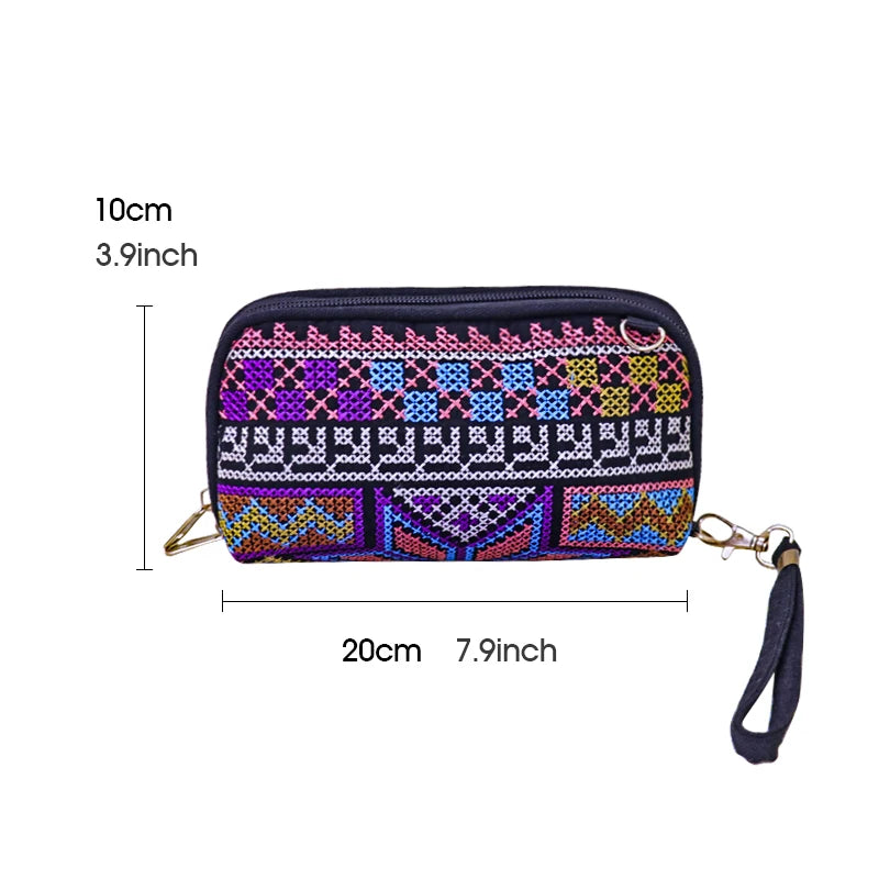 Vintage Geometric Embroidered Shoulder Bag Travel Pouch