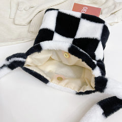 Plush Checkered Crossbody Bag for Shopping