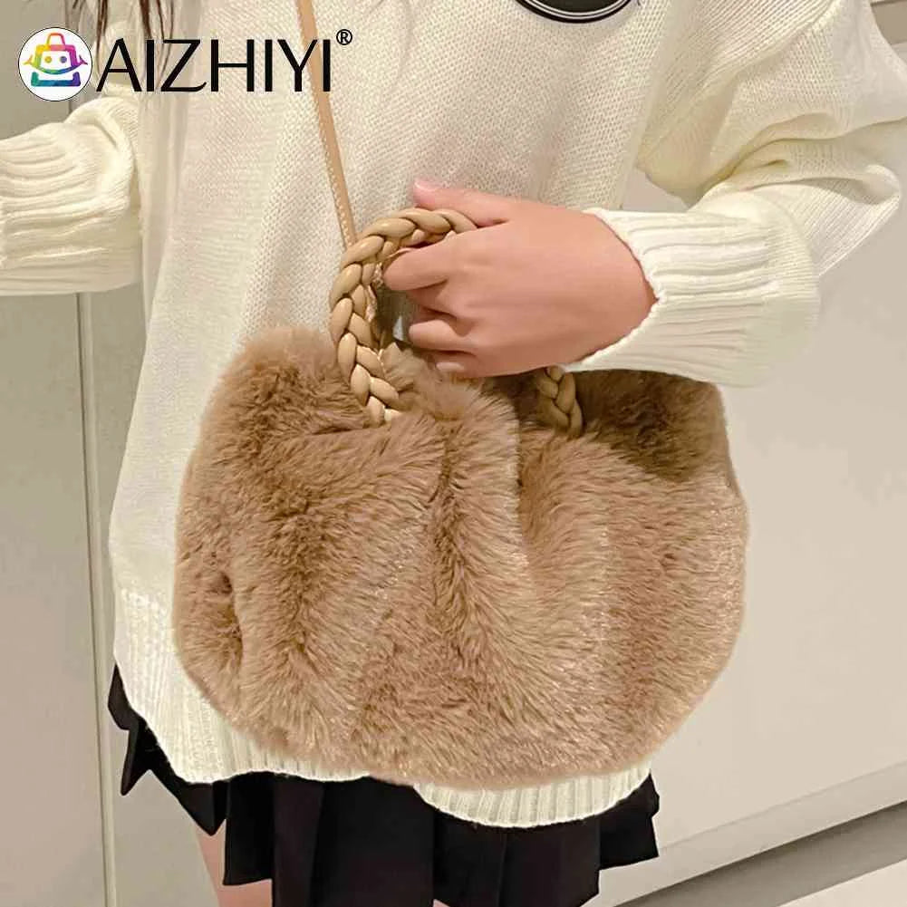 Plush Crossbody Handbag Soft Solid Shopper Travel for Office Lady