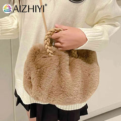 Plush Crossbody Handbag Soft Solid Shopper Travel for Office Lady