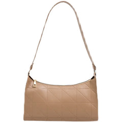 Women Shoulder Bag Zipper PU Leather Lattice Crescent Handbag Embroidery Thread