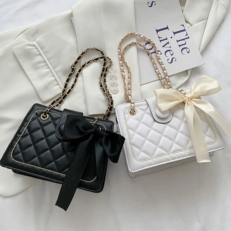 Women Shoulder Bag with Silk Scarves Bowknot Accessories Crossbody Bag