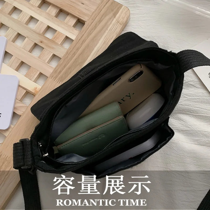 Canvas Crossbody Shoulder Bag with Cartoon Planet Embroidery