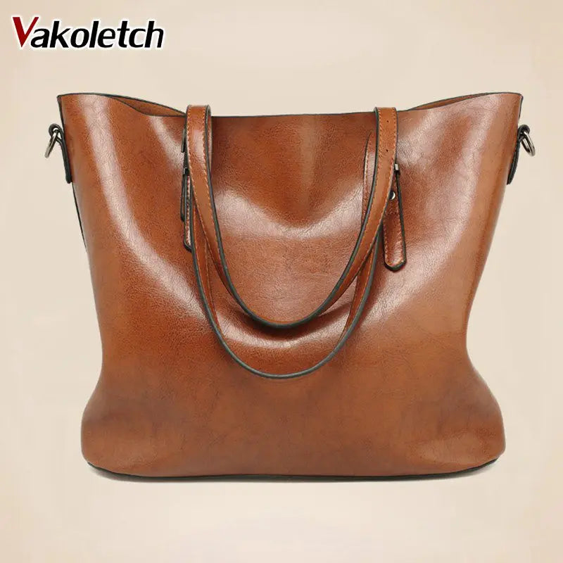 Oil Wax Leather Women Shoulder Bags Large Capacity Tote Bag