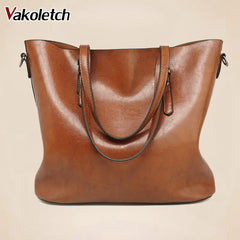Oil Wax Leather Women Shoulder Bags Large Capacity Tote Bag
