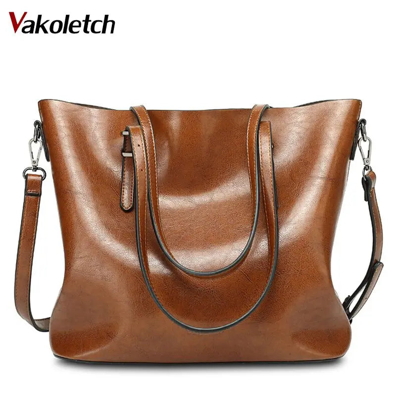 Oil Wax Leather Women Shoulder Bags Large Capacity Tote Bag
