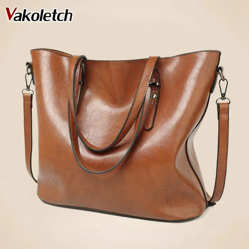 Oil Wax Leather Women Shoulder Bags Large Capacity Tote Bag