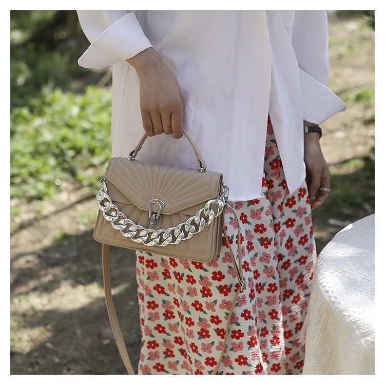 Women Shoulder Bags Embossed Messenger Bag Chain Lock Tote Bag