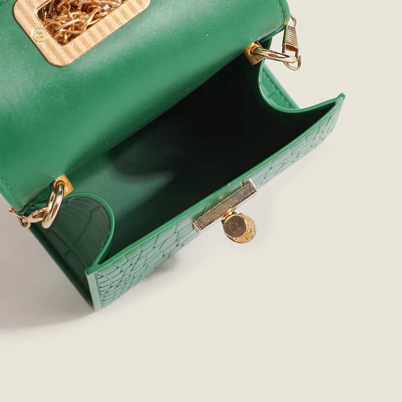 Crocodile Pattern Shoulder Bag Ladies PU Leather Purse Square Bag