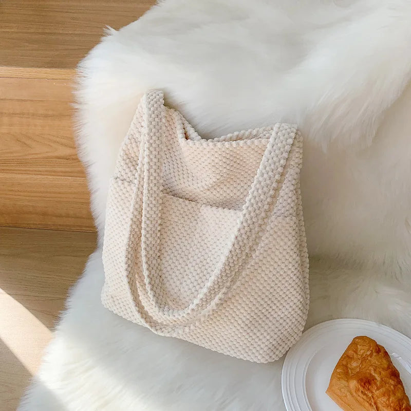 Plush Tote Bags with Front Open Pockets - Large Capacity Handbags