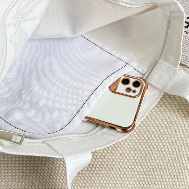 Canvas Floral Printed Shoulder Bag Zipper Satchel