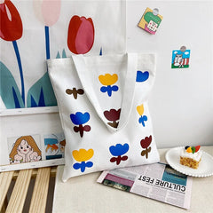 Canvas Floral Printed Shoulder Bag Zipper Satchel