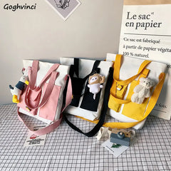 Canvas Shoulder Bag Large Capacity Multi-pockets Tote Handbag