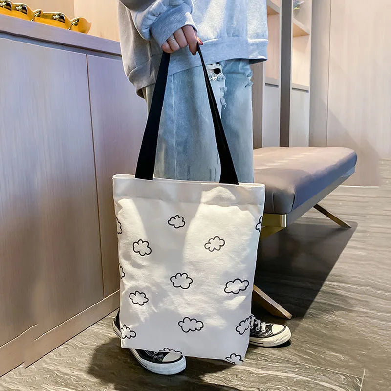 Canvas Shoulder Bag Cloud Print Large Capacity Tote