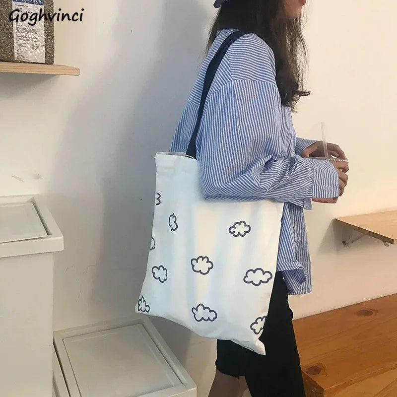 Canvas Shoulder Bag Cloud Print Large Capacity Tote
