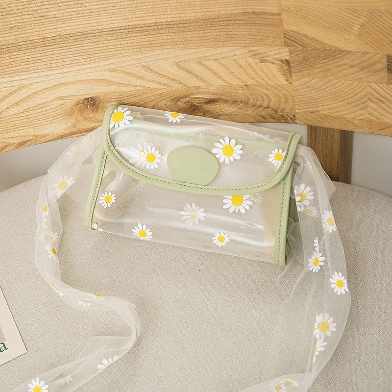 Women Shoulder Bags Embossed Daisy Transparent PVC Handbag