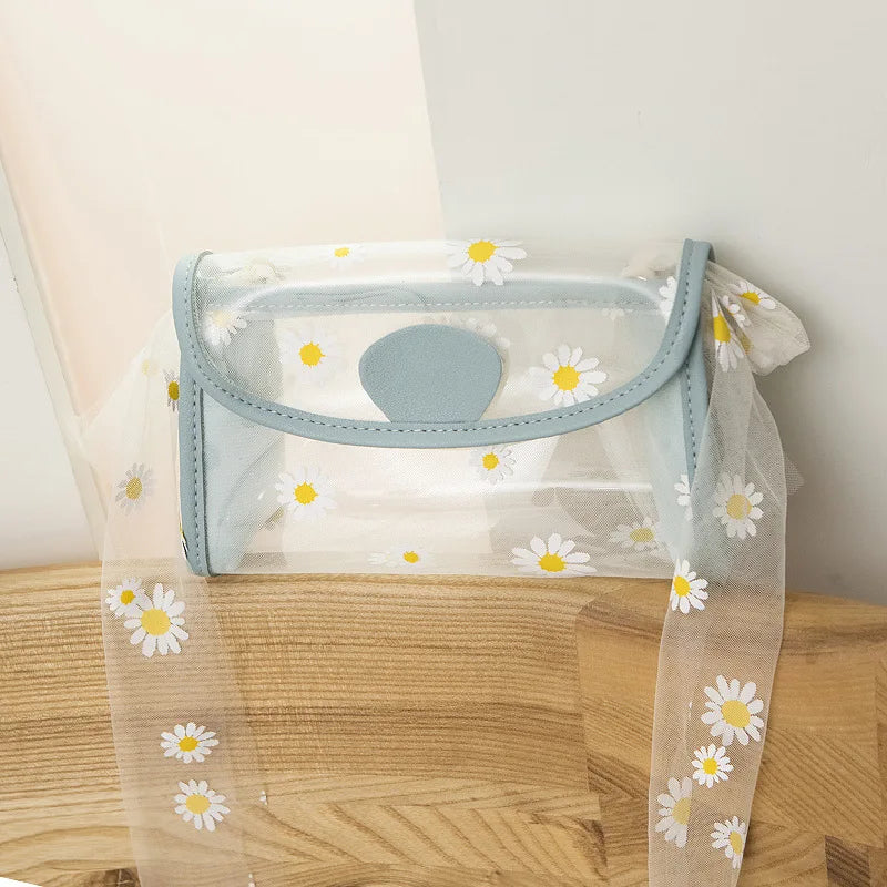 Women Shoulder Bags Embossed Daisy Transparent PVC Handbag